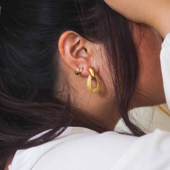 Gold Clip-On Drop Earrings - Picture 1 of 3
